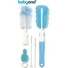 Baby Ono - Conjunto de escova para biberões e tetinas com pega removível e mini esponja azul
