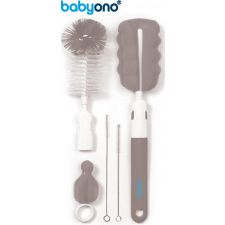 Baby Ono - Conjunto de escova para biberões e tetinas com pega removível e mini esponja cinza